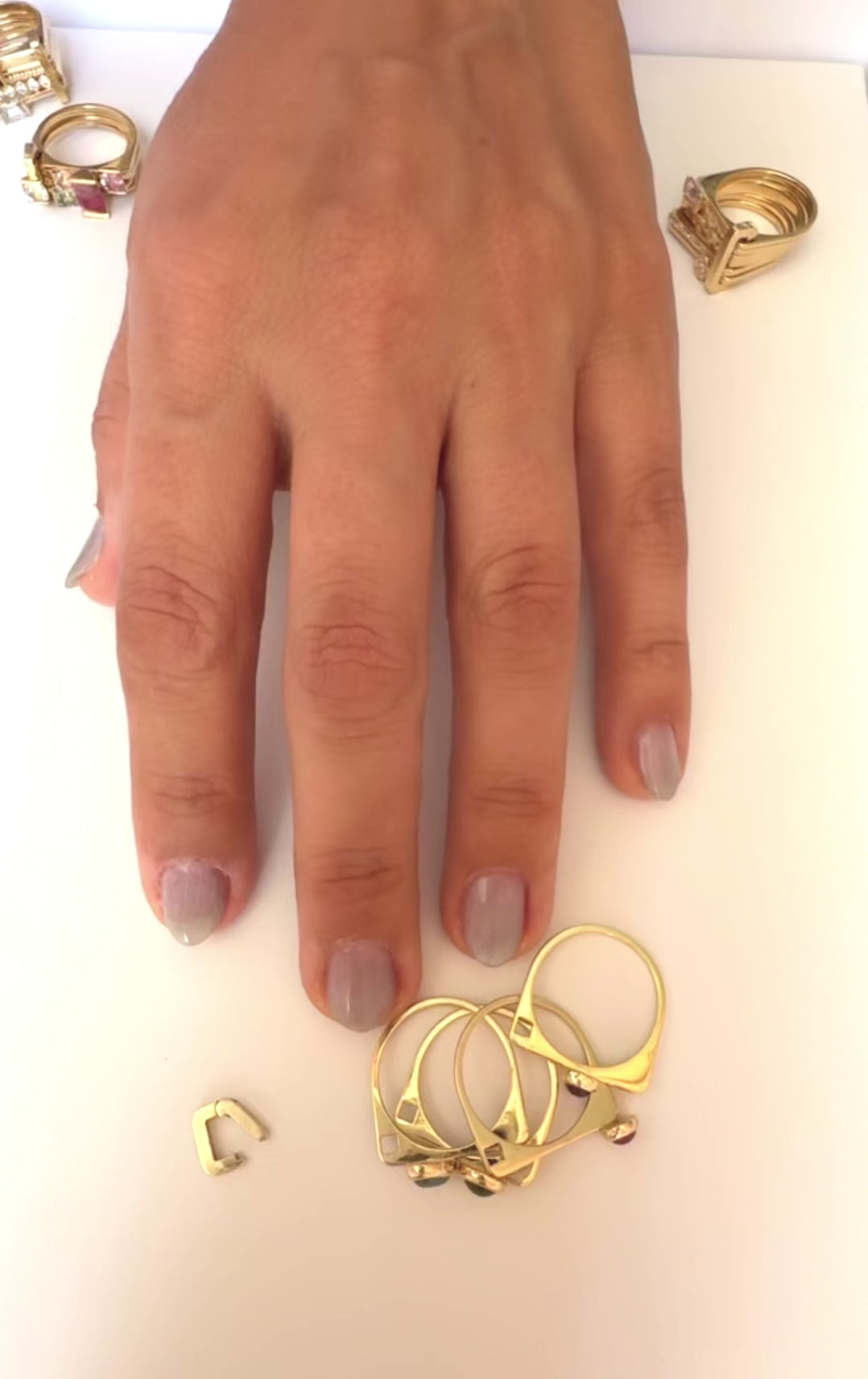 One of a kind, LNQD Stacking Ring – Blue Topaz, Amethyst, Garnet & Pink Tourmaline