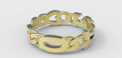 Large curb chain Ring with Gold letters