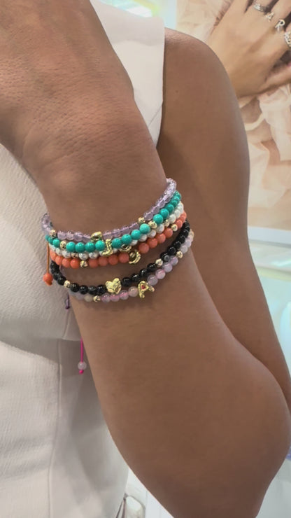 Solid Gold Bubble Letter Gemstone Pearl Bracelet