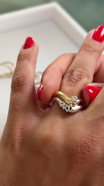 Heart wave ring Solid gold