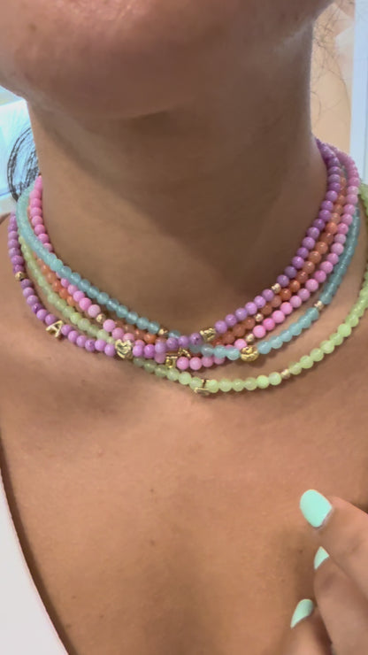 Solid Gold Bubble Letter Gemstone Beaded Necklace