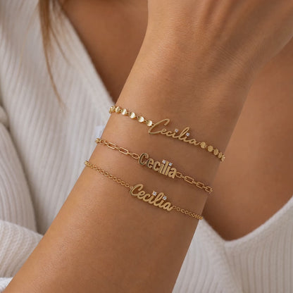 Tiny Treasures English Gold Name Bracelet. Noush Exclusive
