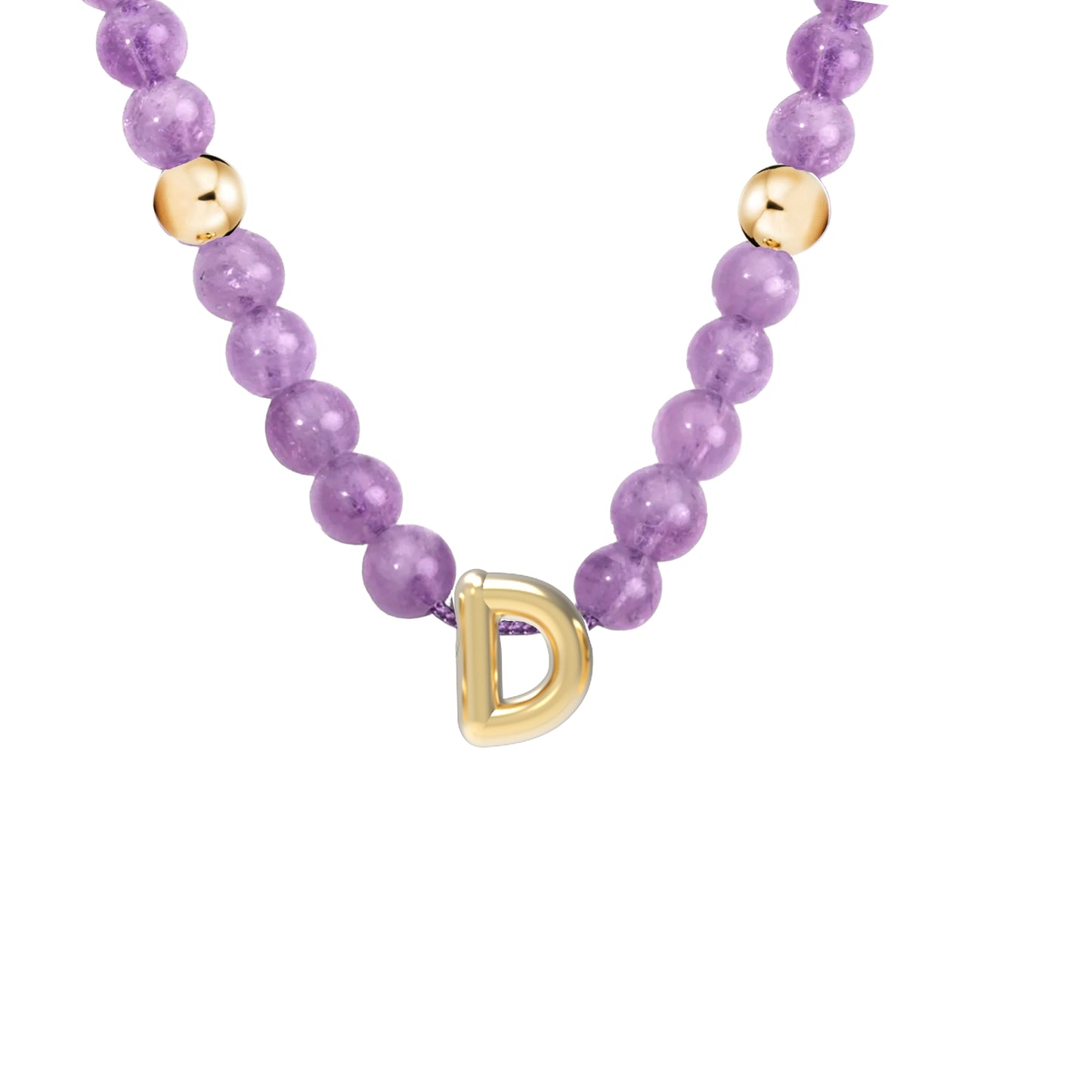Solid Gold Bubble Letter Gemstone Beaded Necklace
