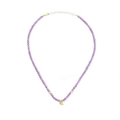 Solid Gold Bubble Letter Gemstone Beaded Necklace