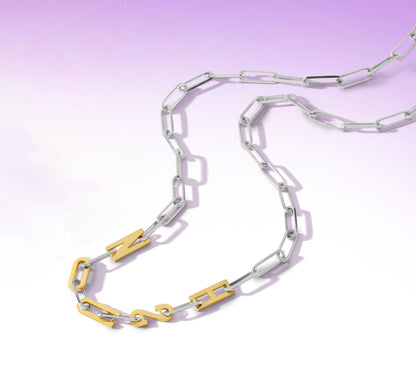 Silver and Gold Paper clip chain necklace with solid letters