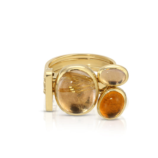 One of a kind, LNQD Stacking Ring; Rutilated Quartz, Amber Moon stone