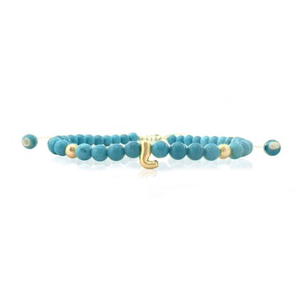 Solid Gold Bubble Letter Gemstone Beaded Bracelet