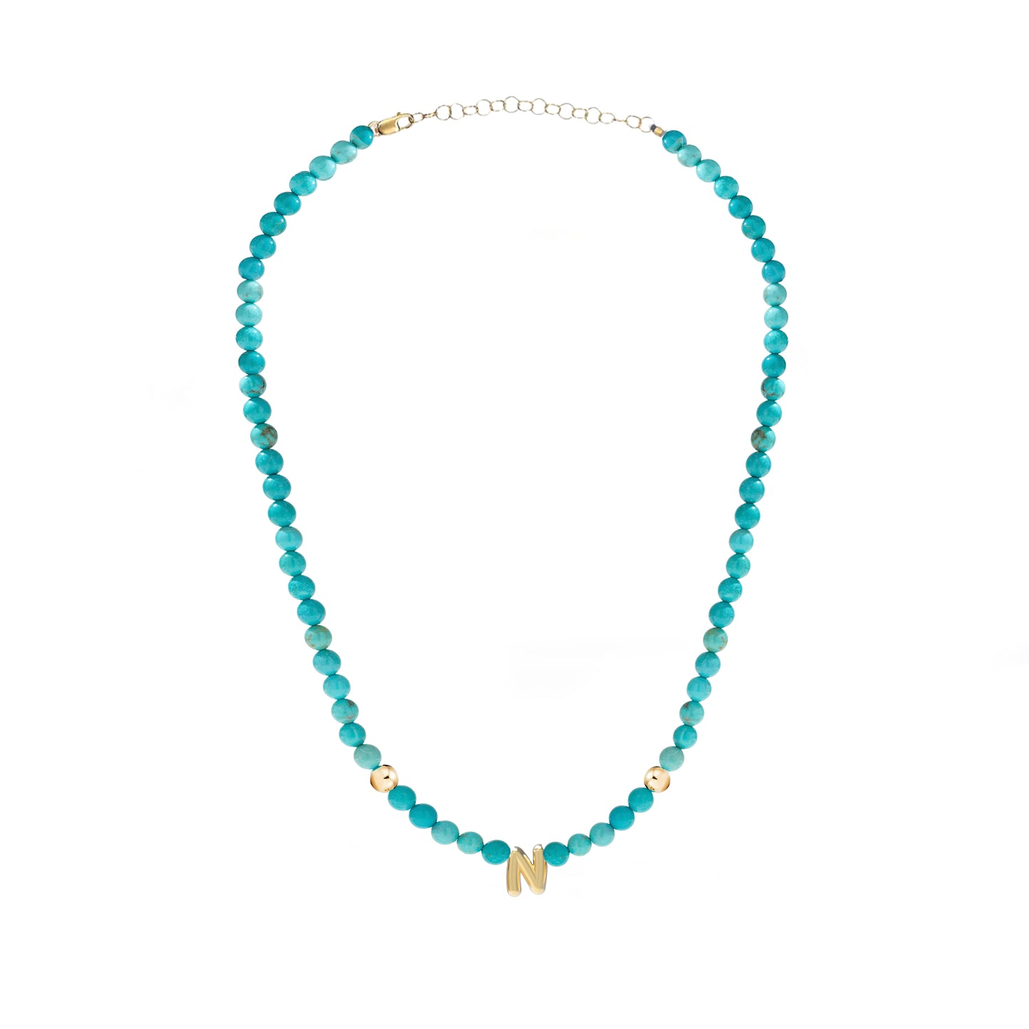 Solid Gold Bubble Letter Gemstone Beaded Necklace