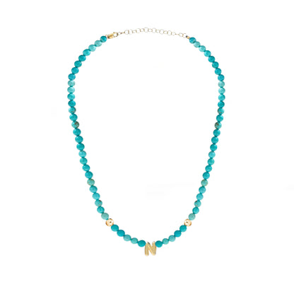 Solid Gold Bubble Letter Gemstone Beaded Necklace