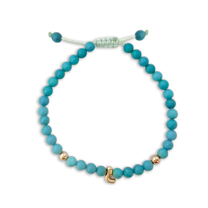 Solid Gold Bubble Letter Gemstone Beaded Bracelet