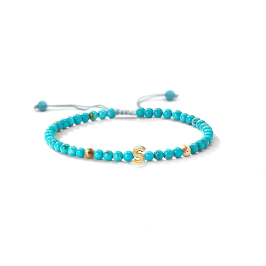 Solid Gold Bubble Letter Gemstone Beaded Bracelet