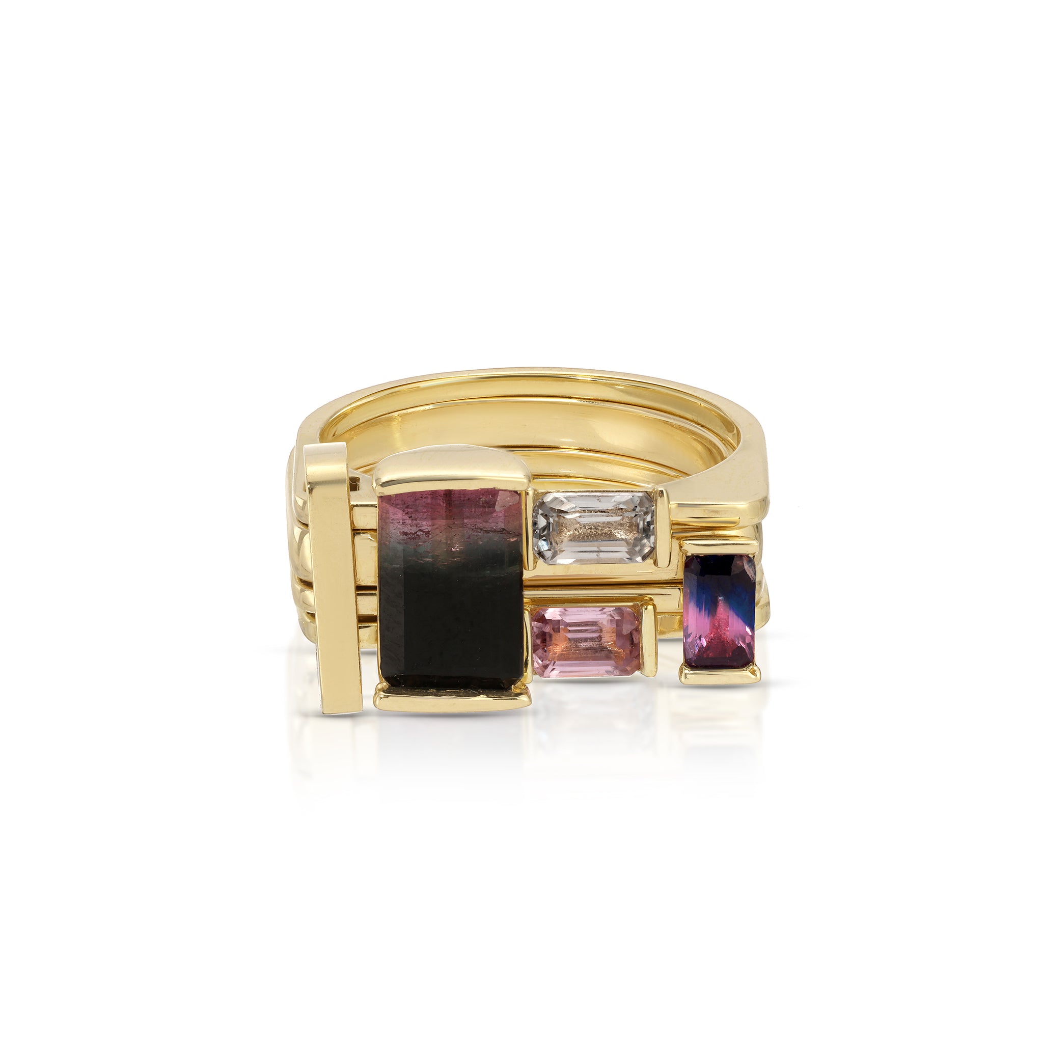One of a kind, LNQD 4 Stacking Ring – Watermelon Tourmaline & sapphires