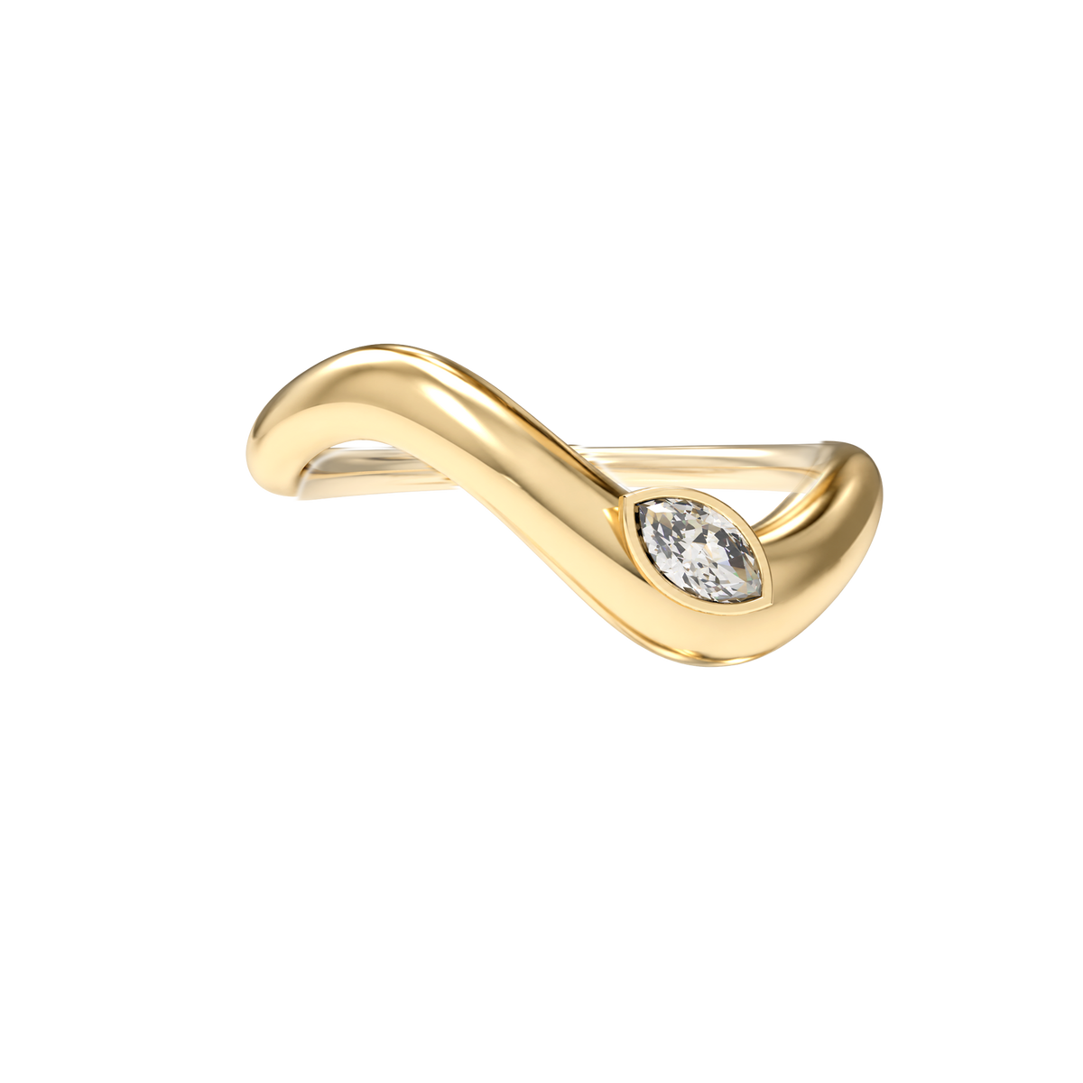Wave ring With bezel Marquise diamond