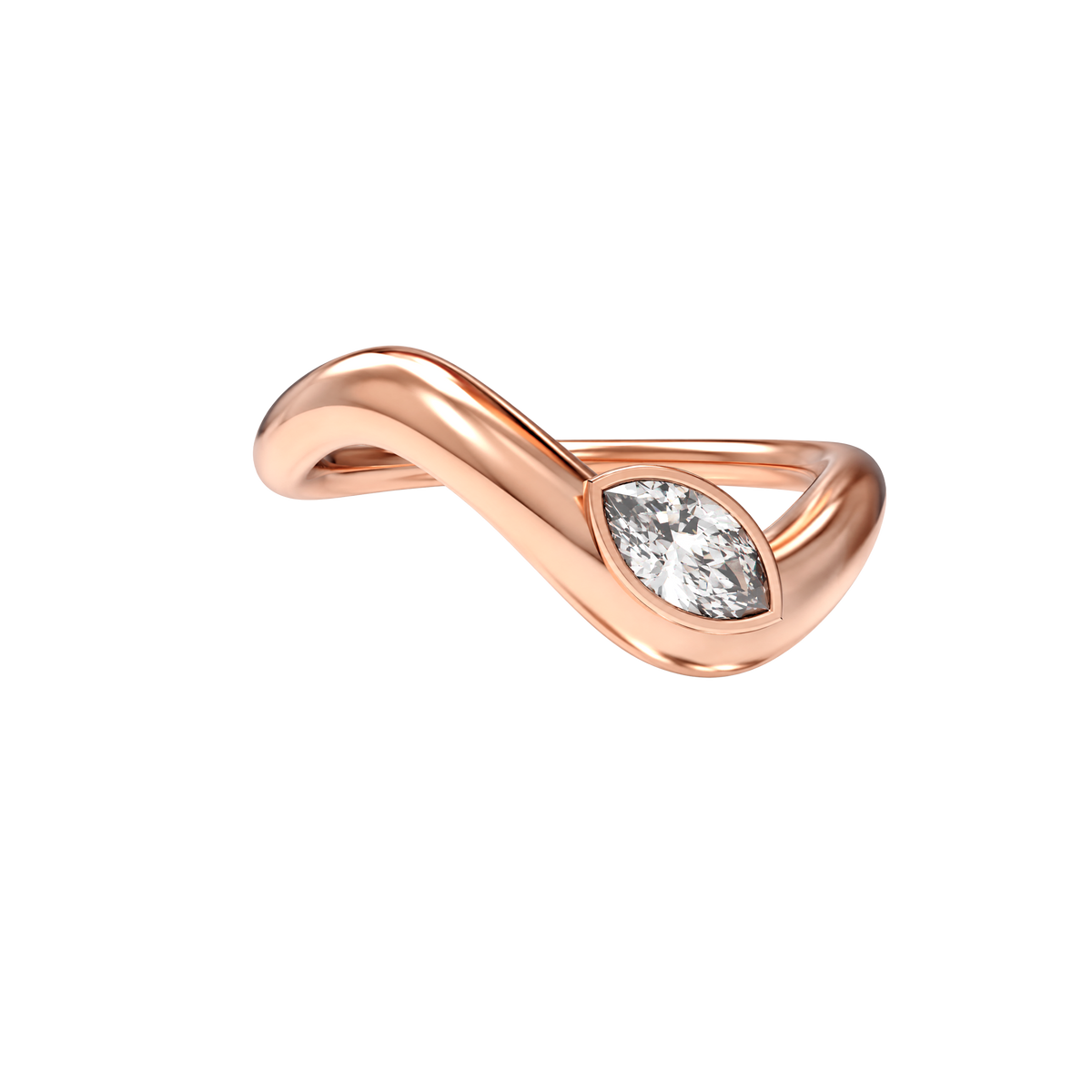 Wave ring With bezel Marquise diamond