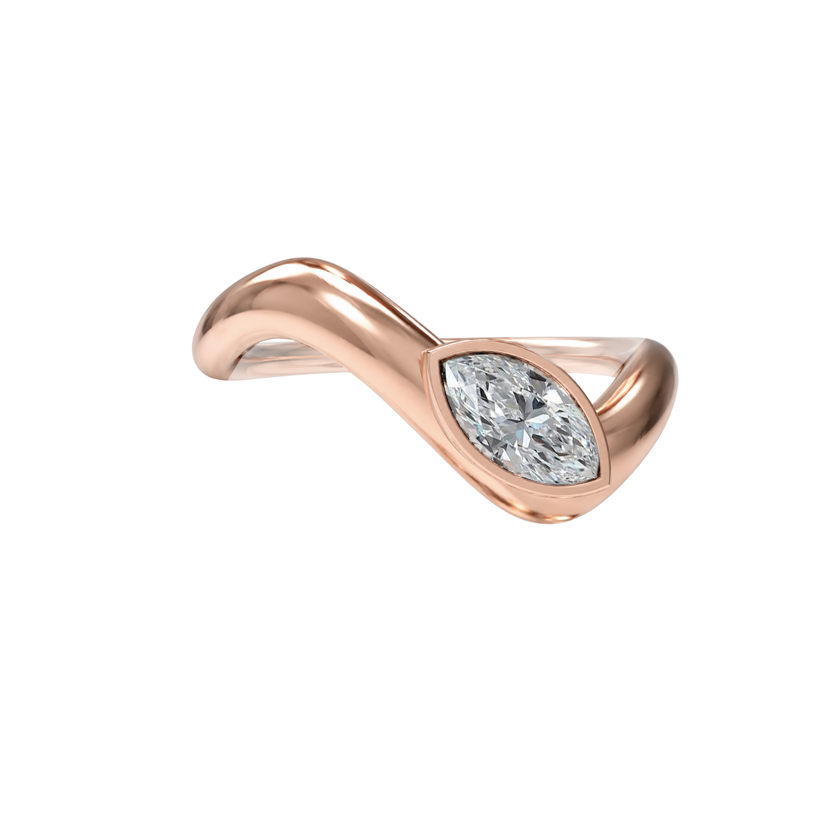 Wave ring With bezel Marquise diamond