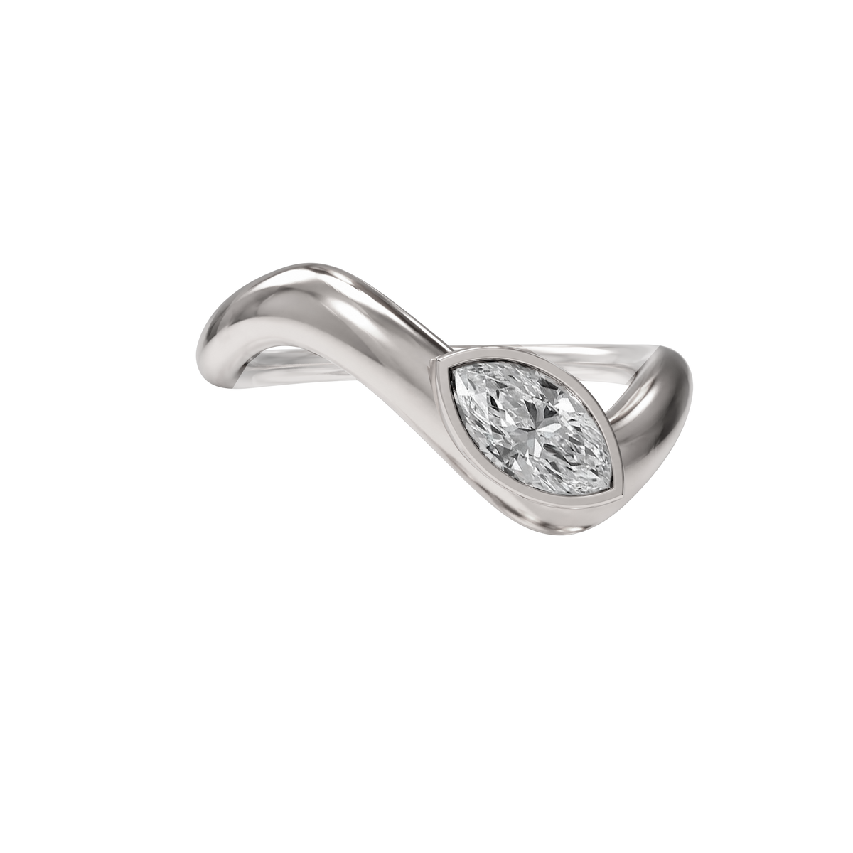 Wave ring With bezel Marquise diamond