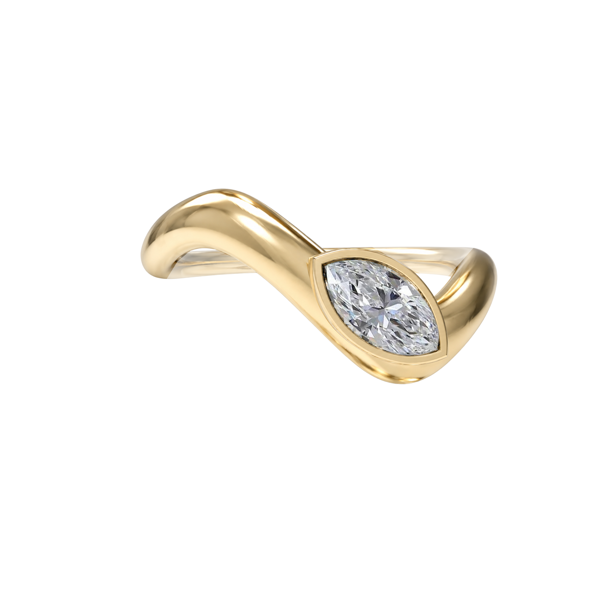 Wave ring With bezel Marquise diamond