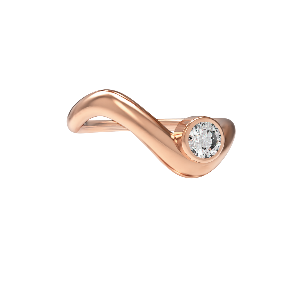 Wave ring With bezel round diamond