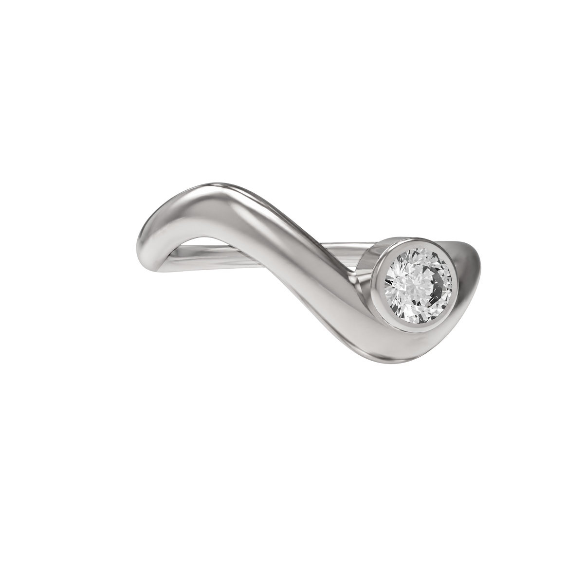 Wave ring With bezel round diamond