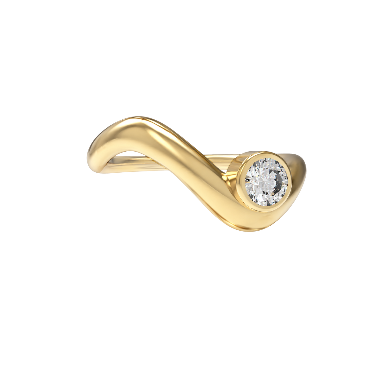 Wave ring With bezel round diamond