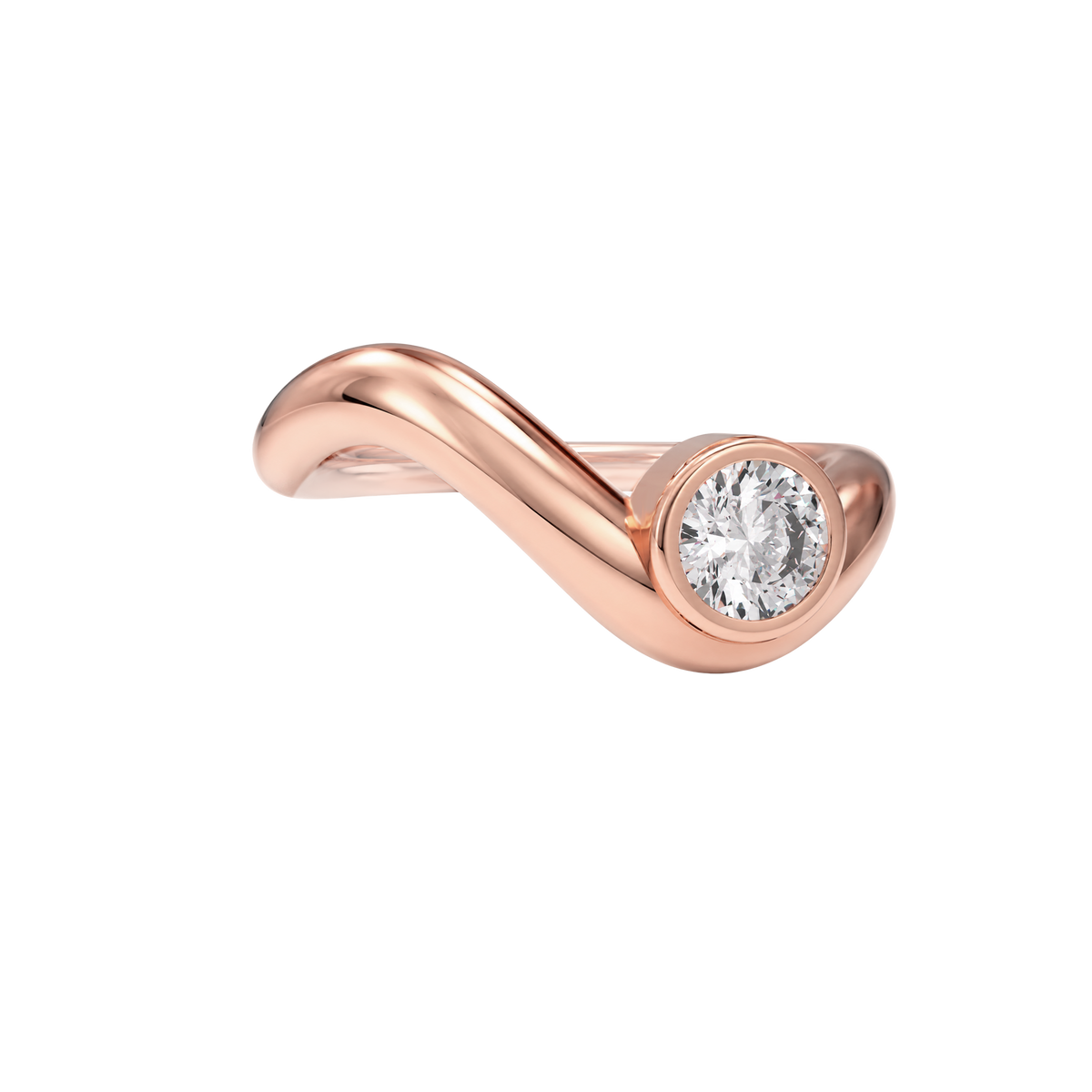 Wave ring With bezel round diamond