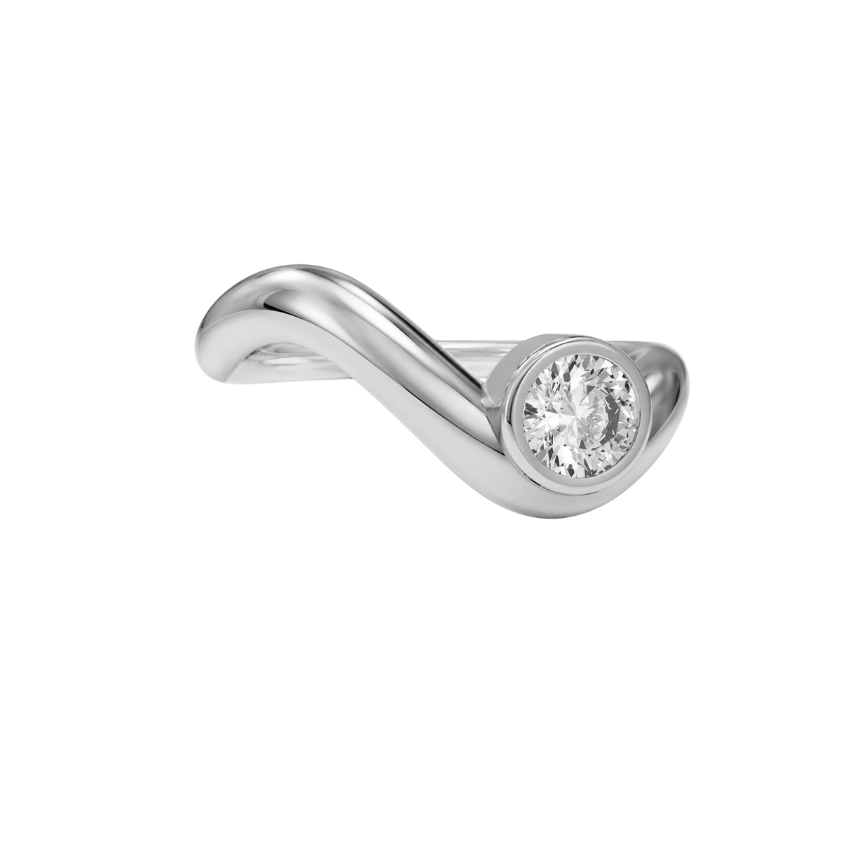 Wave ring With bezel round diamond