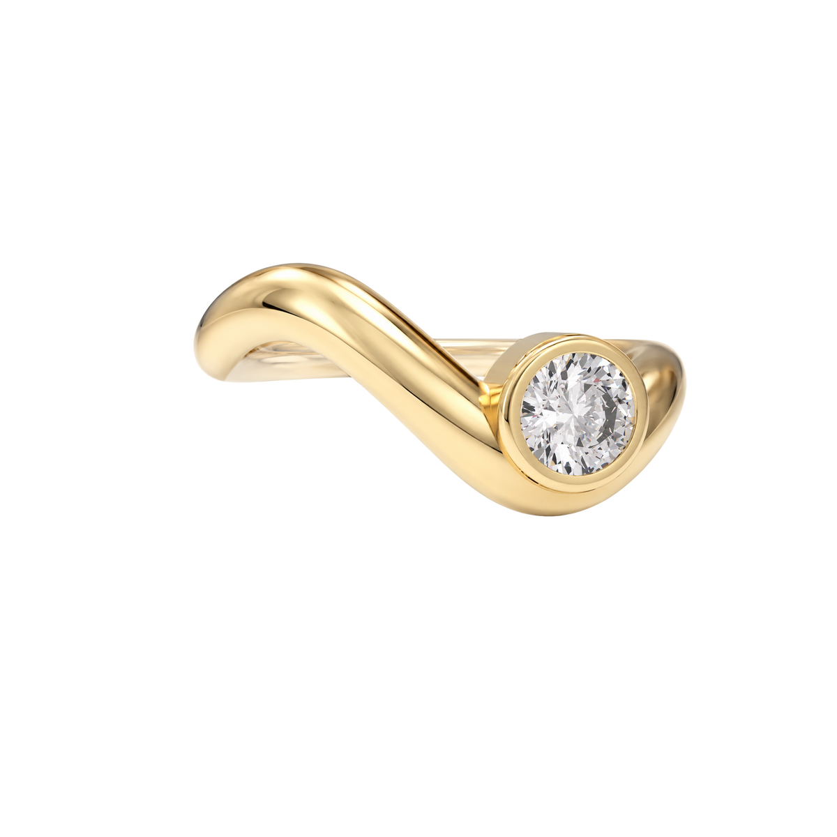 Wave ring With bezel round diamond