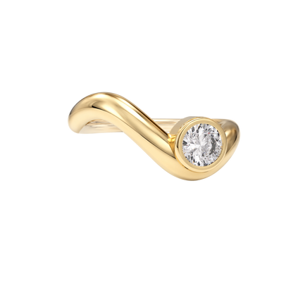 Wave ring With bezel round diamond