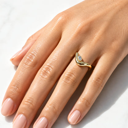 Wave ring With bezel Marquise diamond